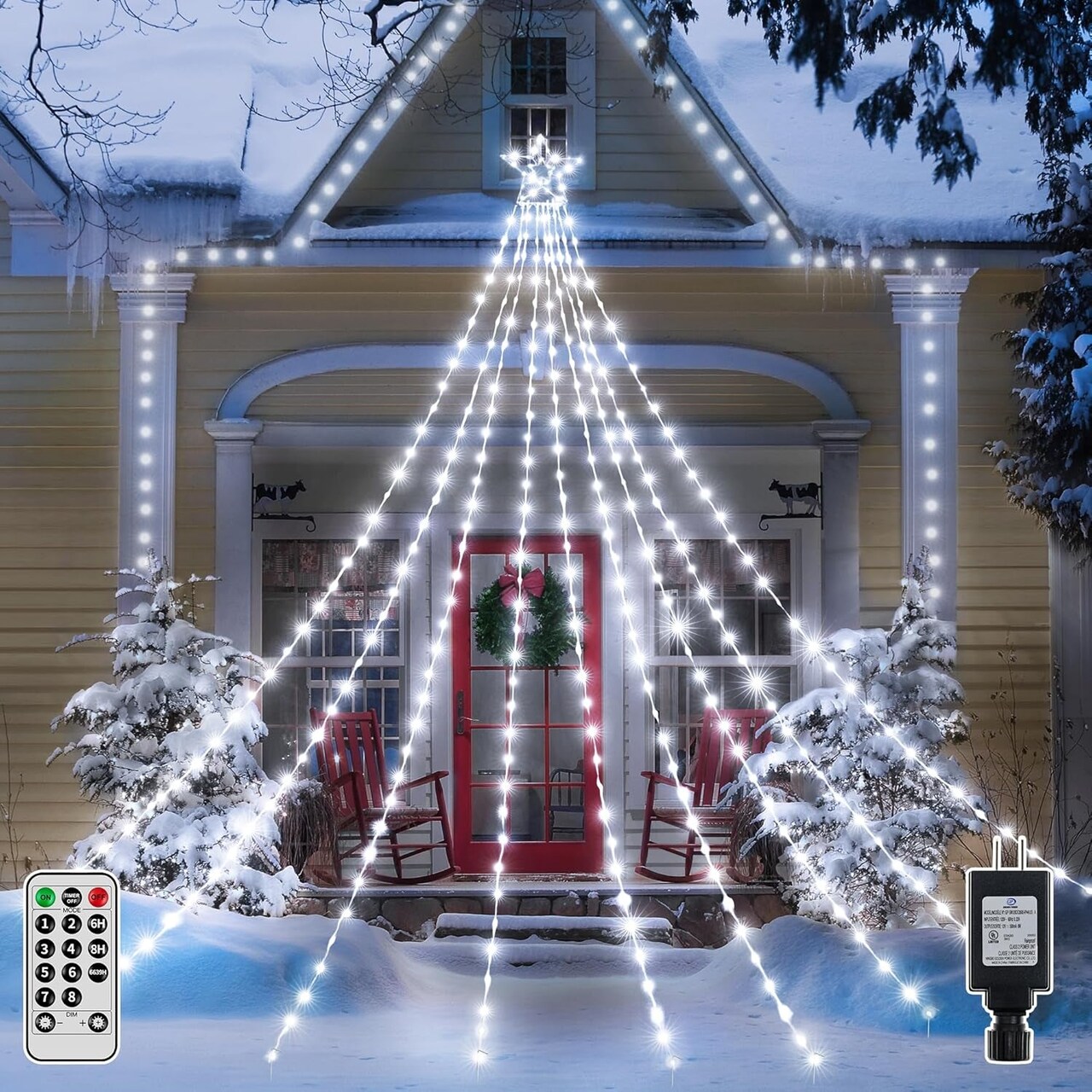 Christmas Lights 352LED 11.5FT, IP67 Waterproof Outdoor Christmas Decorations with 8 Lighting Modes, Remote Control Cool White Tree Lights for outside Yard House